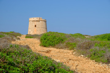 Landscape with Defense Tower Alcaufar - Torre de Defensa de Alcaufar on Menorca.