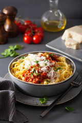 tagliatelle bolognese with herbs and parmesan, italian pasta