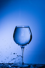 glass, drink, wine, alcohol, water, blue, wineglass, isolated, empty, liquid, beverage, clean, white, transparent, clear, crystal, bar, goblet, cold, celebration, drop, reflection, single, bocal, blac