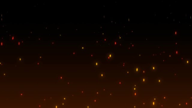 Burning hot sparks rising from large fire seamless loop. Abstract isolated fire glowing and sparkling particles isolated on black background slow motion. Motion graphics looping 3D animation in 4K