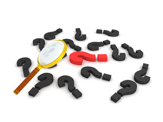 3D Magnifying glass and many question marks