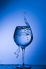 glass, drink, wine, alcohol, water, blue, wineglass, isolated, empty, liquid, beverage, clean, white, transparent, clear, crystal, bar, goblet, cold, celebration, drop, reflection, single, bocal, blac