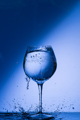 glass, drink, wine, alcohol, water, blue, wineglass, isolated, empty, liquid, beverage, clean, white, transparent, clear, crystal, bar, goblet, cold, celebration, drop, reflection, single, bocal, blac