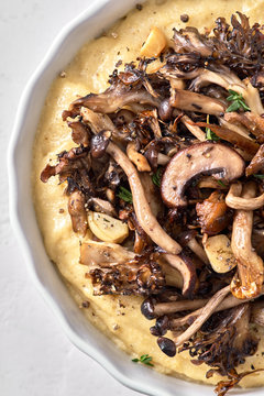 Stock Photo of Sheet Pan Roasted Mushrooms and Garlic