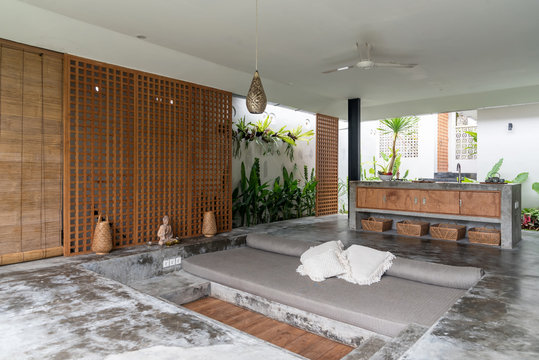 Modern Open living room amd kitchen In Luxury Villa, Bali