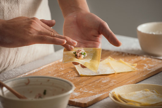 Preparation of making wonton wrappers / dumplings