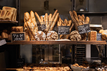 Bread family exposition in a bakery