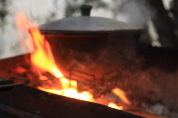 boiler on the  bonfire, cooking outdoors