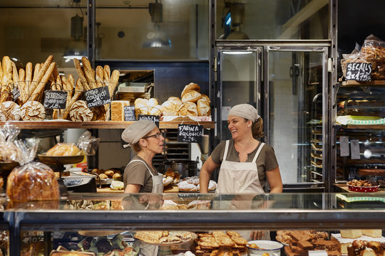 Two saleswoman in a bakery