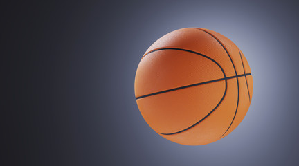 Sport equipment for minimal diet and healthy concept. Close up basketball on grey background. 3d rendering illustration.