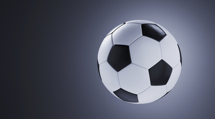 Naklejka premium Sport equipment for minimal diet and healthy concept. Close up soccer ball on grey background. 3d rendering illustration.