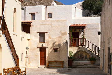 The Holy Stavropegiac  and Patriarchal Preveli Monastery of St. John the Theologian, known as the Monastery of Preveli. Crete, Greece.