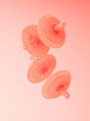 Sweet sugar candy for unhealthy diet concept. Pastel pink jelly dumbbell with sugar crystals on pink background. 3d rendering illustration.