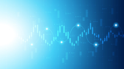 Abstract financial chart with candlestick graph in stock market on blue color background