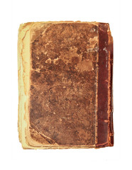 Ancient book cover  isolated on white background. Great texture, decrepit yellowed paper.