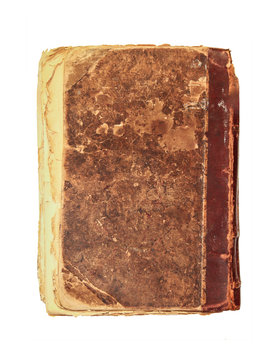 Ancient book cover  isolated on white background. Great texture, decrepit yellowed paper.