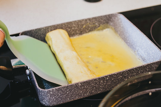 Cooking Tamagoyaki, A Japanese Omelet