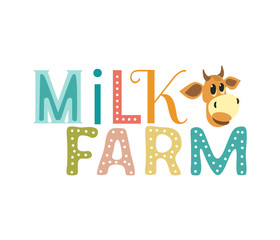 Hand drawn milk farm lettering flat color vector