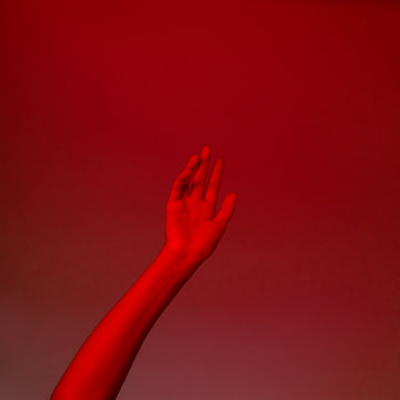 conceptual photo, elegant female hand in red light