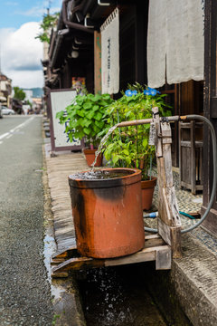 water flowing in a japanese street