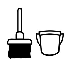 Simple Vector, Icon Outline Stye, Janitor sign, Broom and Bucket at public restroom, at white background