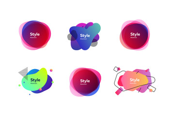 Colorful abstract liquid shapes set. Bright liquid figures with sample text. Trendy minimal templates for presentations, banners, flyers and posters. Vector illustration