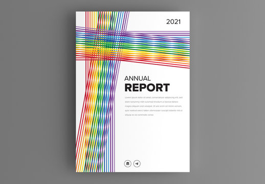 Annual Report Cover Layout with Colorful Lines