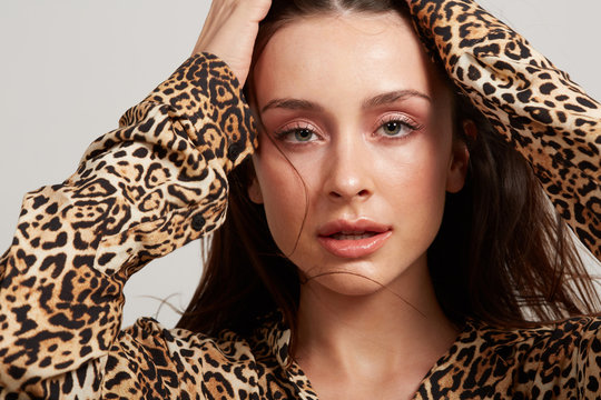 Model wearing animal print clothing
