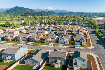 Aerial view of suburban homes