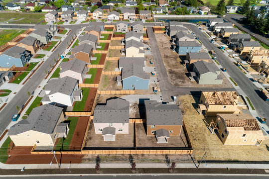 Aerial view of a suburban construction site