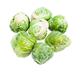 mny fresh brussels sprouts isolated on white