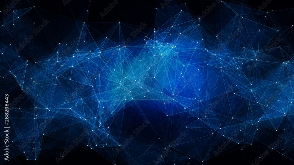 Poster vector abstract futuristic digital landscape with particles dots and stars on horizon. computer geom