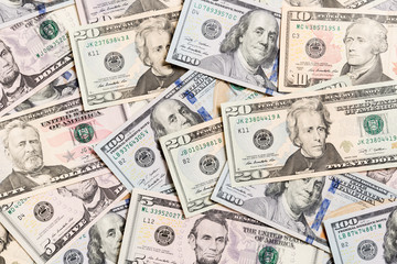 US Dollar bills. one hundred dollar bills background. Top view of business concept on background with copy space