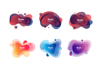 Modern fluid gradient elements. Dynamical colored forms and line. Gradient banners with flowing liquid shapes. Template for design of logo, flyer or presentation. Vector illustration