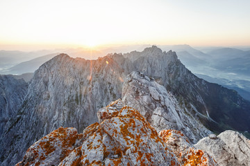 View from Ellmauer Halt at sunrise, Wilder Kaiser, Ellmauer Halt, Tyrol, Austria