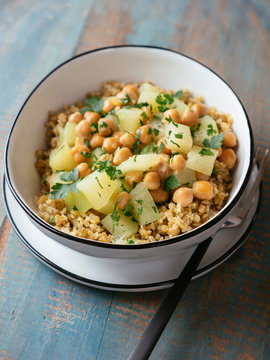 Kohlrabi and Chickpeas on Freekeh