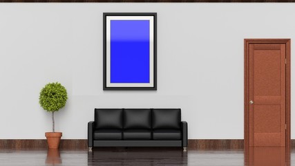 壁に掛けられた額縁 額 コピースペース 絵画 写真 ソファ 鉢植え