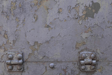  Grunge gray metal iron texture background with loops and bolts.    space for text or image