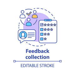 Feedback collection concept icon. Customer service experience idea thin line illustration. Client satisfaction survey, review. Quality evaluation. Vector isolated outline drawing. Editable stroke