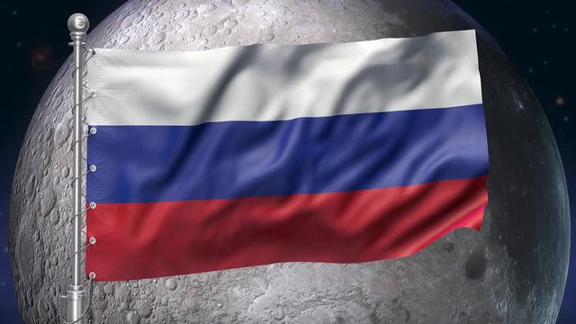 Russian Federation flag on the moon. Russia moon space mission concept. Science background. 3d render