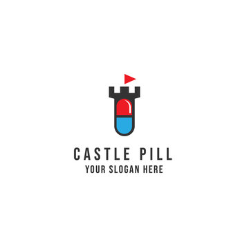 Castle pill Logo Vector icon illustration