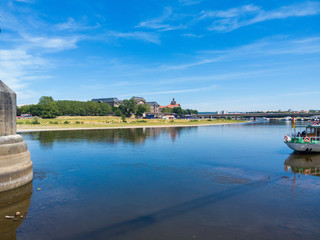 Dresden elbe bridge cruise boat close-up