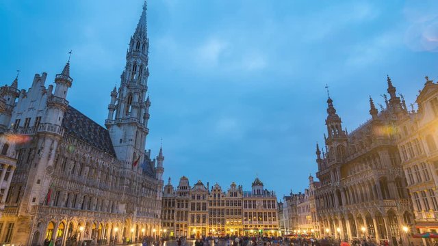 Grand Place square in Brussels, Belgium day to night time lapse