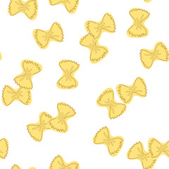 Pasta farfalle of light dough isolated on white background. Seamless vector patter with farfalle.
