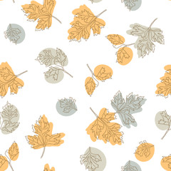Seamless colorful pattern with autumn leaves on white background. Hand drawn illustration.