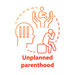 Unplanned parenthood concept icon. Single parent idea thin line illustration. Postpartum depression, childbirth stress. Unintended, unwanted pregnancy. Vector isolated outline drawing