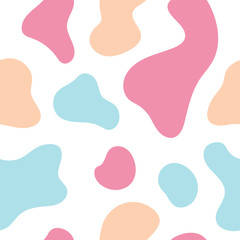 Abstract seamless chaotic pattern. Modern wallpaper in trendy pastel colors. blue, pink and white. Organic background texture with spots and blots.