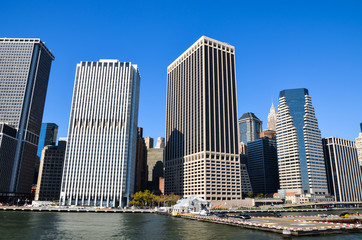 Naklejka premium View of New York from the sea. Beautiful view panoramic view of Manhattan of New York City, USA. New York is the most populous city in the United States.