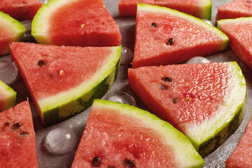 Sliced pieces of watermelon pattern, chilled with ice, refreshing summer berry.