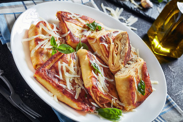 fried Crepes with minced chicken Meat filling